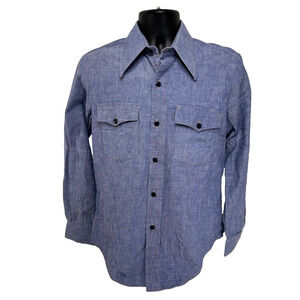 True Vintage Chambray Shirt 60's Western Wear Embroidered Folk Art Design Sz M